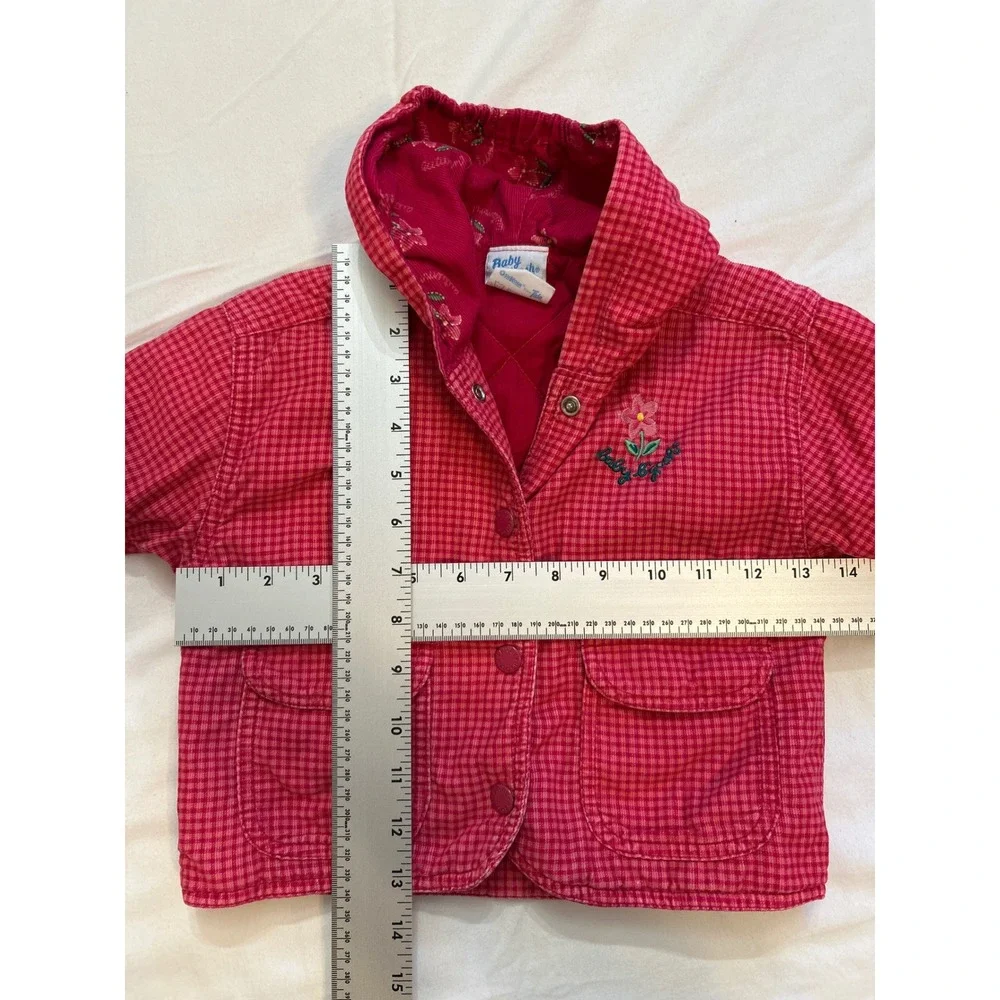 Unique Vintage Baby OshKosh Bgosh Pink Gingham Hooded Quilted Jacket Floral 12m‎